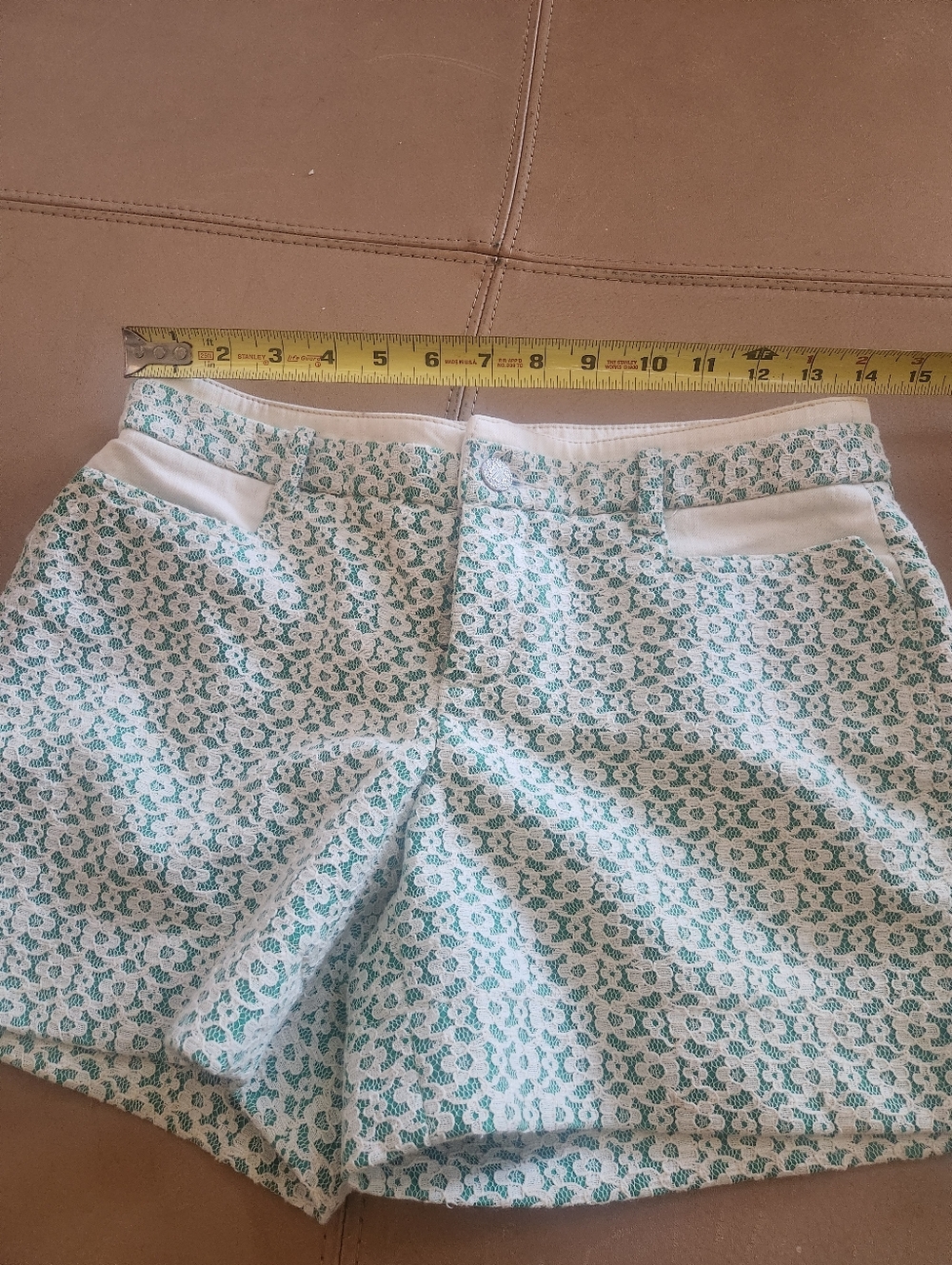 Green Patterned Jean Shorts - Picture 8 of 10